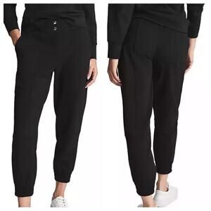 REISS | Women’s Mandy Technical Jogger Pants Black Casual Pull-On Baseball Track